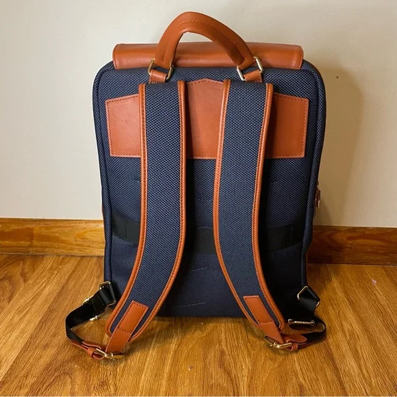 P.Mai Valletta Executive Backpack Cognac Navy Leather - Picture 5 of 12